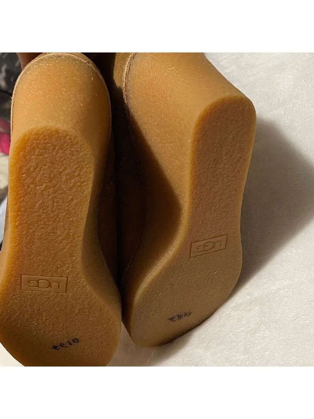 NWOB UGG Valberg Tan Suede Wedge Boots with Fur Trim Sz 6M